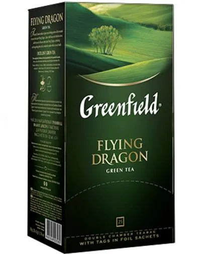 GREENFIELD FLYING DRAGON GREEN TEA. 25 TEABAGS